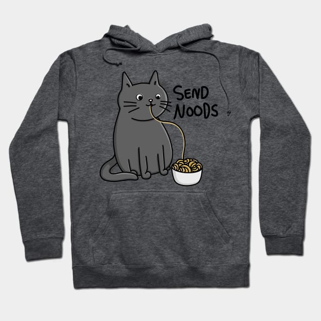 Cute funny cat eating noodles with Send Noods quote modern minimal cartoon Digital Illustration Hoodie by AlmightyClaire